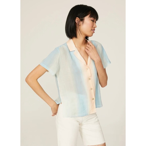 Rails Tops - Rails Kona Top Ombre Linen Blend Shirt Short Sleeve Button‎ Up Pastel XS